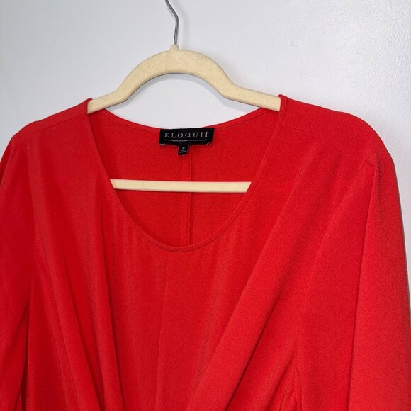 Eloquii Red Deep Coral Tie-Front Dress With Sleeves Size 18 - Picture 7 of 7